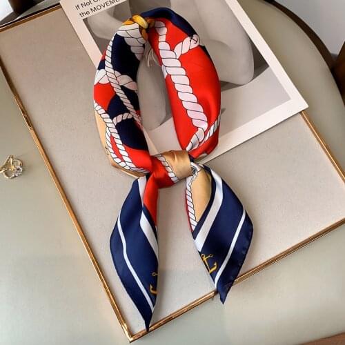 Women Scarf Brand 2021 Deign Printed Silk Square Neck Scarves Hairband Foulard Female Soft Neckerchief Bandana Summer