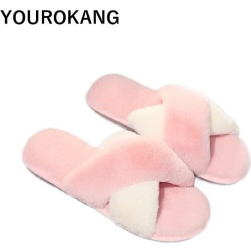 Warm Women Shoes Winter Plush Women Slippers Indoor Floor Bedroom Home Slippers Soft Furry Fashion Cute Ladies Flip Flops 2020