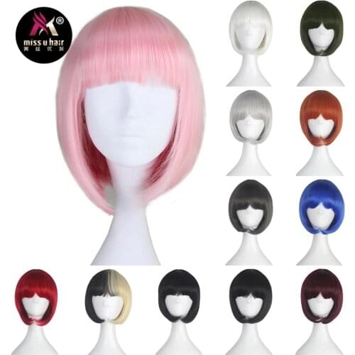 Miss U Hair Synthetic Unisex Short Straight Blue Black Pink Red Grey Green White BOBO Hair Sweet Role play Cosplay Party Wig