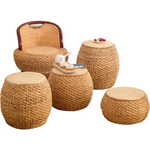 Home Collection Rattan Small Stool Ottoman Footrest Modern Round Foot Stool For Living Room Den Bedroom Rattan Chair Modernity