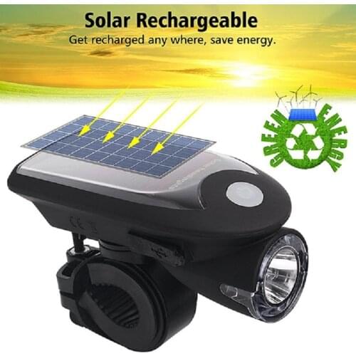 Ne LED USB Rechargeable Bike Light Headlight Solar Energy Bicycle Front Light Waterproof with 360 Degree Rotating Mount YS-BUY