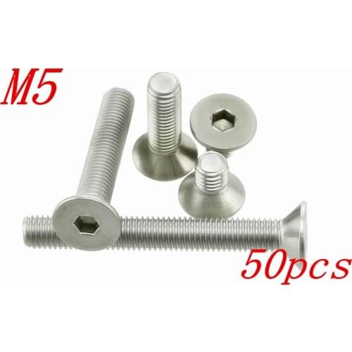 50pcs/Lot Free Shipping M5*6/8/10/12/14/16/18/20/22/25/30/35-70mm Stainless Steel Flat Head Drive Hexagon Socket Cap Screw Bolt