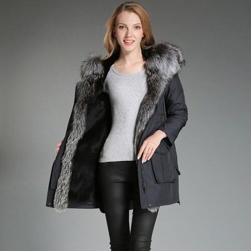 Fur Rabbit Natural Liner Parka Real Fur Coat Winter Jacket Women Fox Fur Collar Long Jackets for Women Warm Outwear MY s