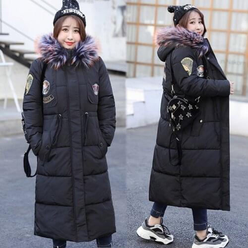 Patch Cotton Coat Women With Fur Collar Korean Oversized 2020 Womens Clothing 150Kg Can Wear Padded Clothing Ladies Outwear B14