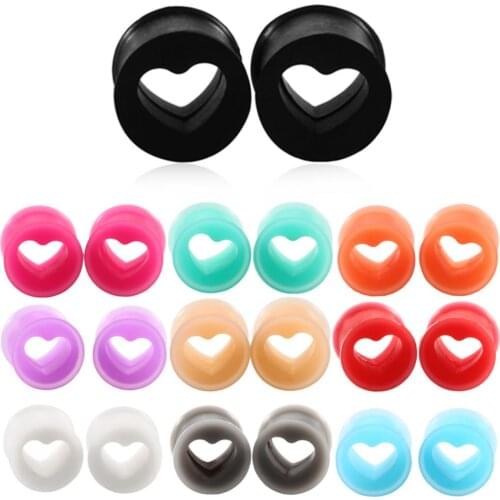 2Pc 4-14Mm Colored Acrylic Ear Dilations Hollow Heart Shape Ear Plugs Expander Stercher Hip Hop Eargauges Body Piercing Jewelry