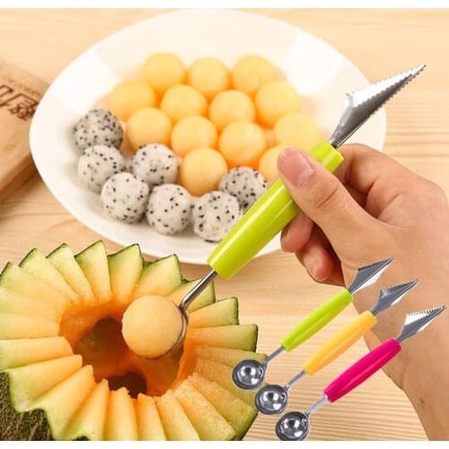 2 In 1 Double Head Carving Knife Fruit Watermelon Ice Cream Ball Spoon Stainless Steel Stacking Spoon Household Kitchen Tool