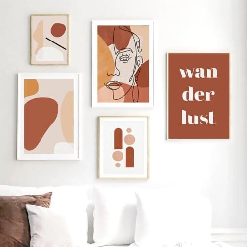 Abstract Geometric Color Block Leaf Face Nordic Posters And Prints Wall Art Canvas Painting Wall Pictures For Living Room Decor