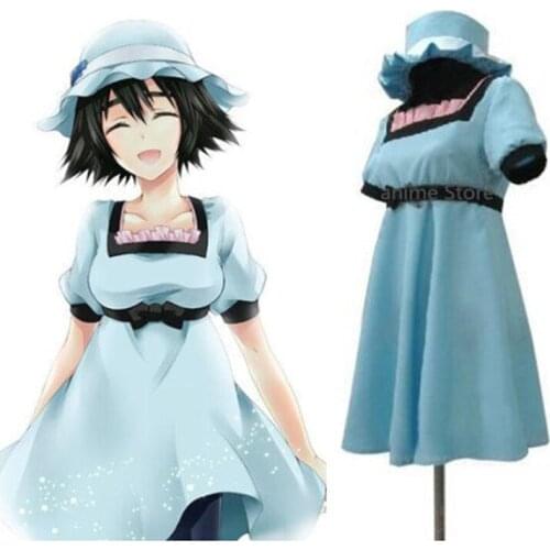 Anime Steins Gate Cosplay Costume Blue Dresses Halloween Party Dress with Hat