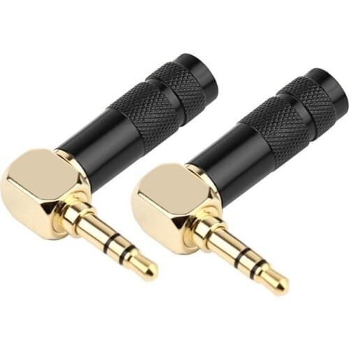 2pcs Jack 3.5 mm 90 Degree 1/8" 3 Poles Earphone Plug Audio Adapter Right Angle Gold Plated Solder Black Silver Wire Connectors