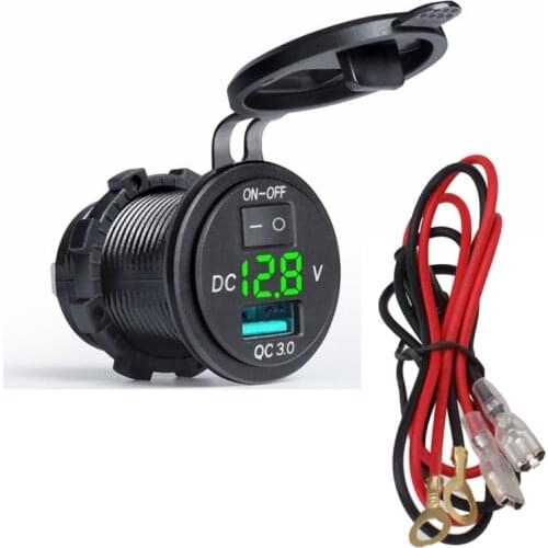 QC3.0 2.1A Fast Charging Dual USB Car Voltmeter LED Digital Display Power Adapter With Switch Wiring Waterproof Car USB Charger