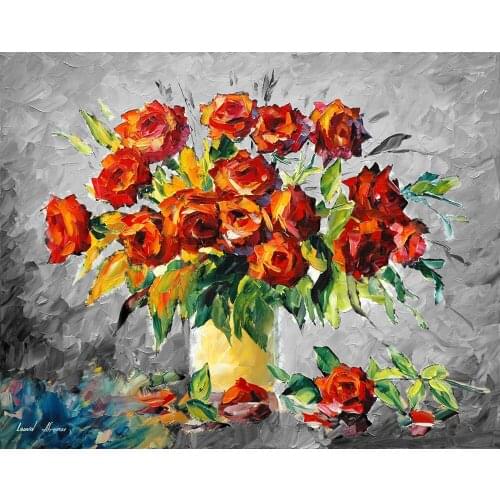 White and Red oil painting on canvas Abstract Flower paintings Roses Still life artwork for dining room Hand painted Home decor