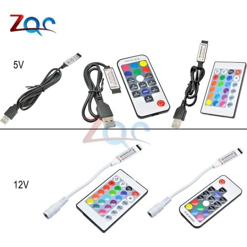 DC 5V 12V Volt RGB USB IR RF Remote Controller Wireless USB LED Strip light 3/17/24 Keys Remote for RGB SMD 3528 5050 LED Strip