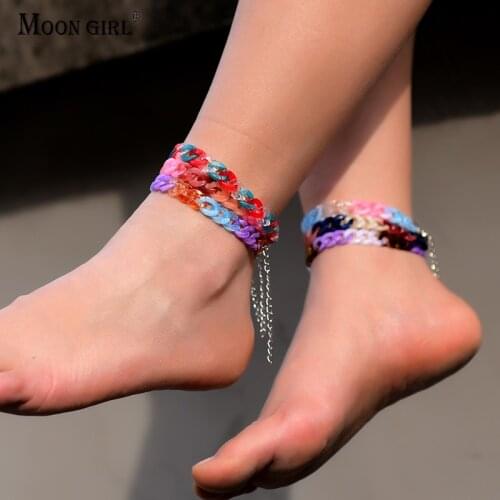 2Pcs/Lot Summer Acrylic Anklets for Women Colorful Fashion Beach Barefoot Trendy Bracelet on the leg Chain Boho Foot Jewelry