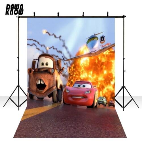 DAWNKNOW Red Car Fire Backdrop Photography Background Cartoon Newborn Baby Birthday Party Tapestry Photocall Photo Studio Y303