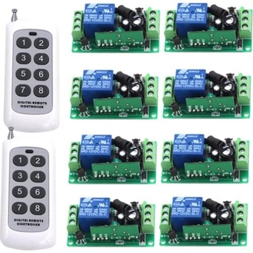 DC 12V/10A 1CH RF Wireless Remote Control Switch 8 Receivers&2 Transmitter Learning Code DIY preferred SKU: 5446