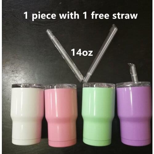 Kids cup coffee tumbler tea water mug 14oz 400ml 18/8 stainless steel insulated vacuum double wall thermos glass free staw