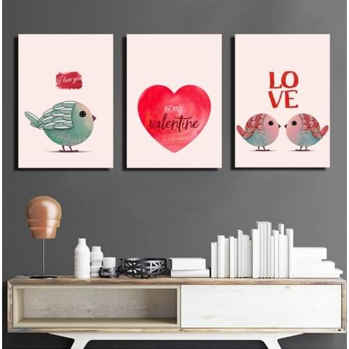 Two birdie Nordic canvas painting art cartoon pictures decorate children room household adornment wall poster sitting room FA312