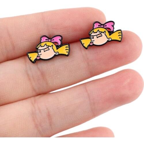 DZ2320 Anime Icons Korea Studs Earrings For Womans Stainless Steel Piercing Korea Earrings Cool Enamel Jewelry Girls for Gifts