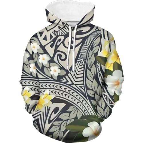 China Wholesale Pullover Hoodies Print Polynesian Theme Unisex Hoodies Hawaiian Plumeria Designer Oversized Sweatshirts