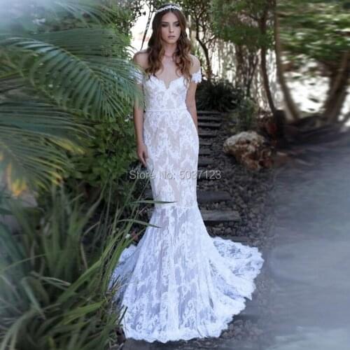 Lace Mermaid Wedding Dresses 2021 Off the Shoulder Vestido De Novias Zipper Court Train Bridal Gown for Bride Robe De Mariée