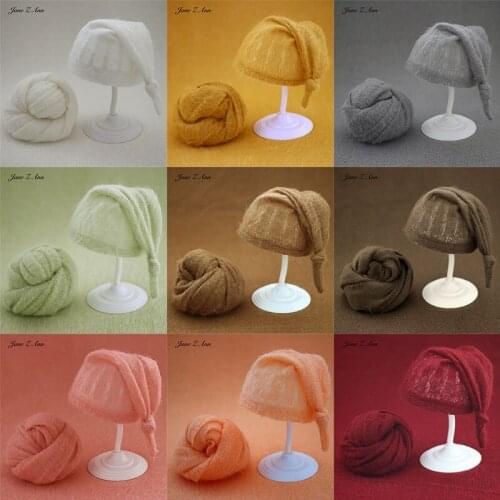Photography newborns twins clothing baby photo Mohair knitted hat + wrap solid multi-colors studio shooting accessories