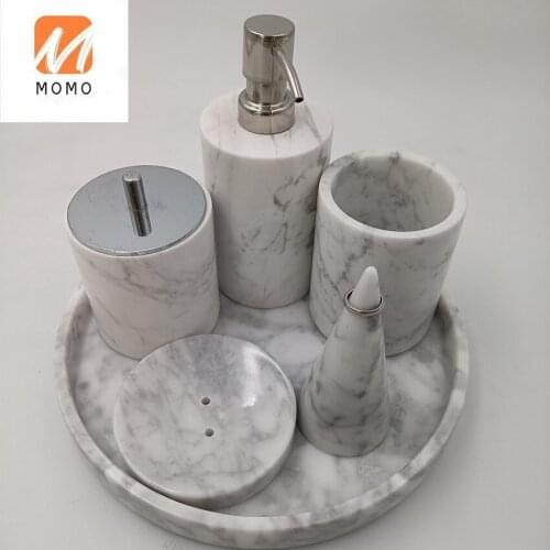 6 Pieces Natural Marble Bathroom Accessories Set