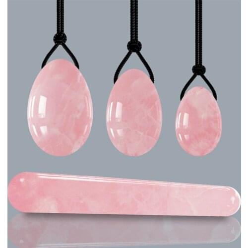 Rose Quartz Yoni Egg Set Vaginal Massage Ball Jade Egg Natural Crystal Kegel Exercise Balls Vaginal Muscles Tightening Yoni Wand
