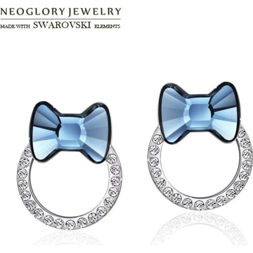 Neoglory Austria Crystal & Rhinestone Stud Earrings Alloy Plated Cute Bowknot Style For Girls Gift Stylish Design Trendy