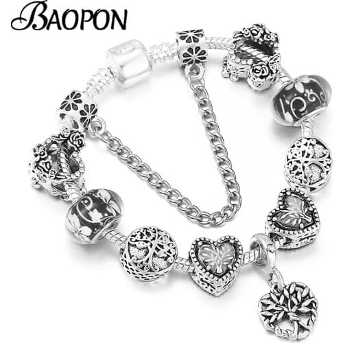 2021 New Heart Life Of Tree Pendant Charm Bracelet DIY Crystal Glass Beads Brand Bracelets For WomenJewelry Gift Dropshipping