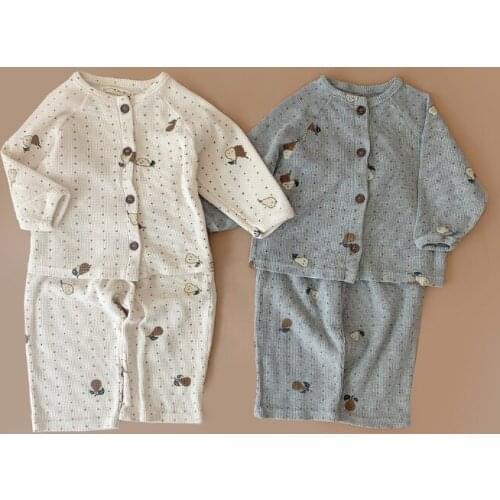 2021 new boys girls 2 pcs set floral shirt +long pants cotton autumn soft fashion babys pajama suits