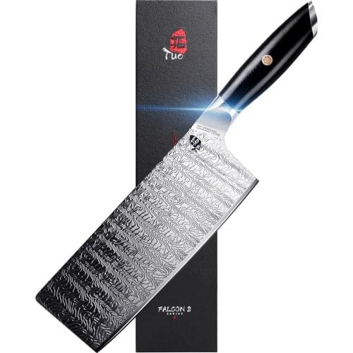 TUO Vegetable Meat Cleaver Knife 7 inch - Chinese Chefs Knives Cleavers - AUS-8 Japanese Steel with G10 Handle - FALCON S SERIE