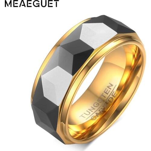 Meaeguet 8mm Ring Wide Faceted Cut Geometric Tungsten Carbide Wedding Rings For Men Jewelry Male Anillos Bague USA Size 7-12