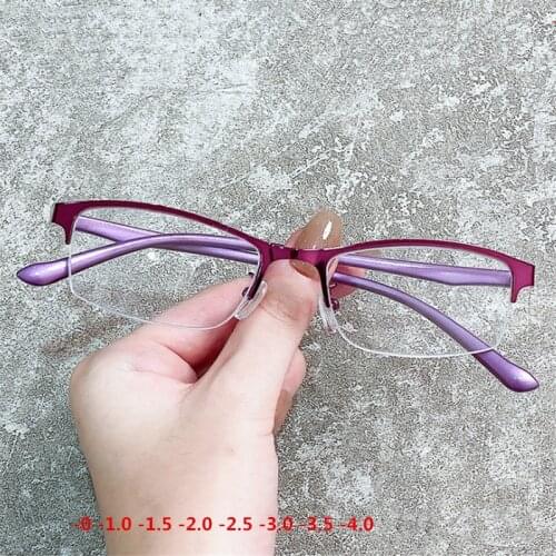 Half Frame Finished Myopia Glasses Men Women Short-sighted Eyewear -1.0-1.5-2.0-2.5-3.0-4.0 Anti-blue light Prescription Glasses