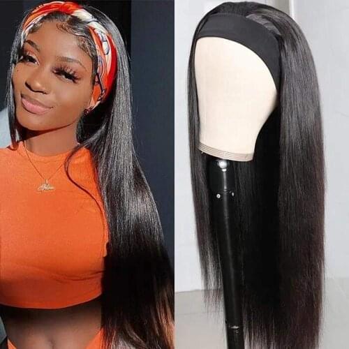Straight Headband Human Hair Wig Glueless None Lace Front Wigs Human Hair 150% Density 100% Virgin Hair Headband Wig for Women