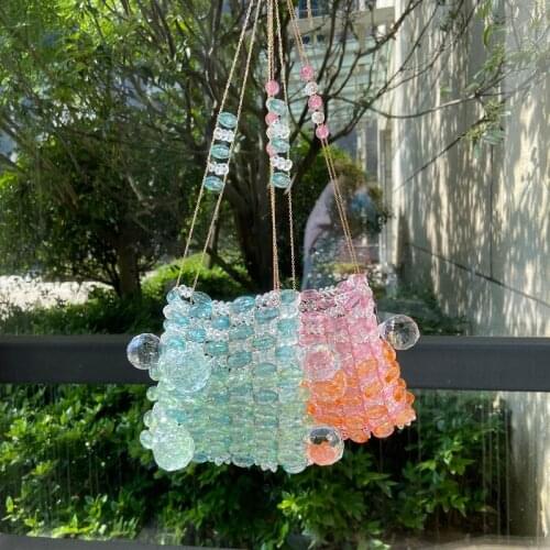 Leisure fashion trend retro transparent crystal glass chain messenger bag beaded bag beads hand woven womens bag
