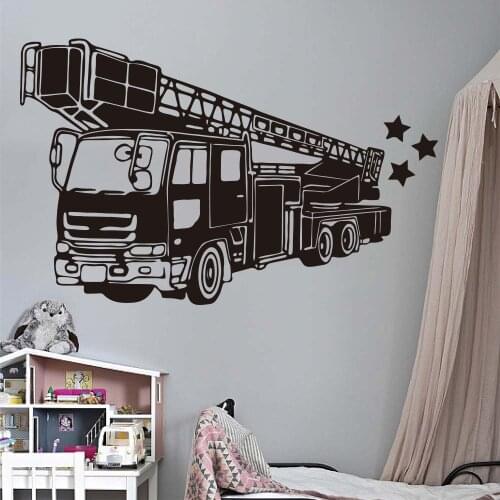 Fire Truck Firefighter Wall Sticker Playroom Bedroom Fire Truck Fire Hydrant Car Vehicle Wall Decal Living Room Vinyl A14-033