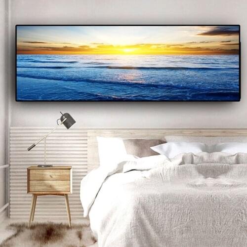 Nature Ocean Sea Waves Sunset Sky Clouds Panorama Landscape Canvas Painting Posters and Prints Wall Art Picture for Living Room