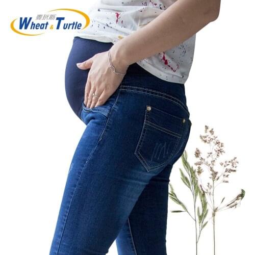 [Wheat Turtle]Brand Maternity Jeans Pregnancy Clothes Denim Overalls Skinny Pants Trousers Clothing For Pregnant Women Plus Size