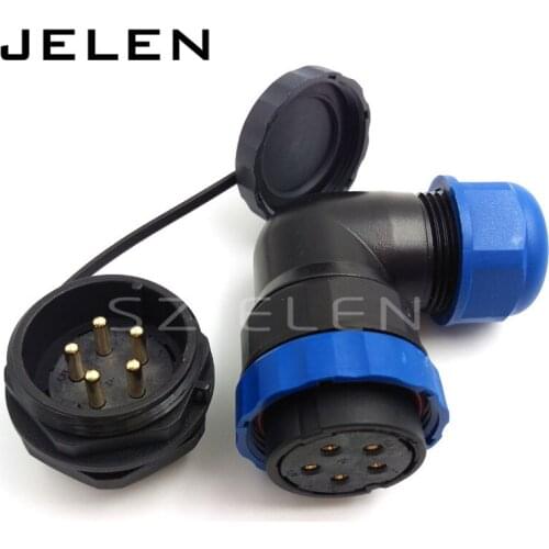 SD28TA-ZM, 5 pin 90 degree elbow Waterproof connector , m28mm, rated current 30A, IP67 Waterproof Male Female Plug and socket