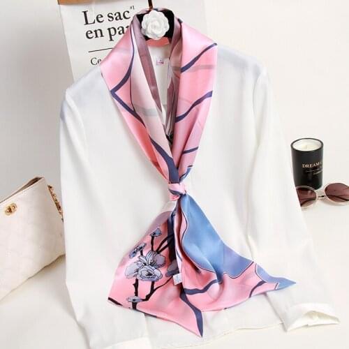 100% Real Silk Scarf For Women Skinny Scarves Lady Bandana Neckerchief Twill Silk Foulard Femme Printed Twill Ribbon Bag Scarves