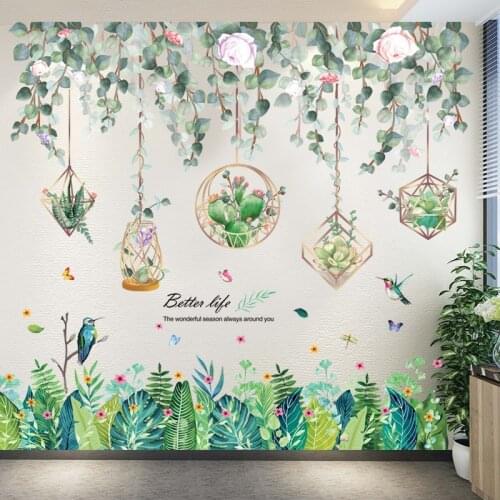 [shijuekongjian] Plant Leaves Wall Stickers DIY Green Grass Wall Decals for Living Room Bedroom Kitchen Nursery House Decoration