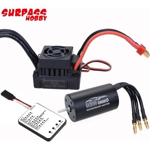 Surpass Hobby Waterproof 3660 2600KV/3300KV Sensorless Brushless Motor 60A ESC LED Programm Card For 1/10 RC Car Truck Buggy Toy