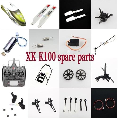 Wltoys XK K100 RC Helicopter spare parts motor servo propellers blades body shell landing gear remote controller tail set etc