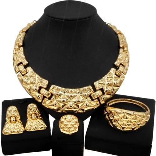 Yulaili Hot Sale Italian Gold Big Jewelry Set Bridal Wedding Big Earrings Ring Bracelet Necklace Jewelry Sets Wholesale Price
