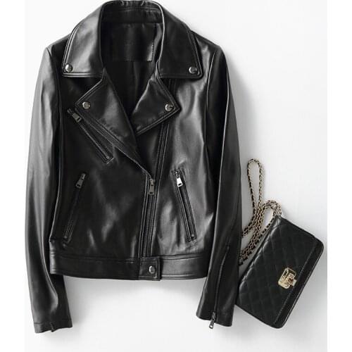 Genuine Leather Jacket Women Real Sheepskin Coat Female Black Cool Biker Clothes Lady Short Slim Jackets Jaqueta Feminina HLY225