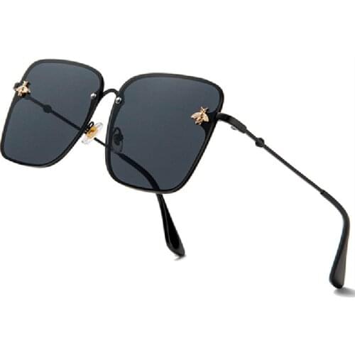 2021 Retro Square Sunglasses Women Brand Designer Bee Metal Frame Oversized Glasses Fashion Female Gradient Shades Oculos UV400