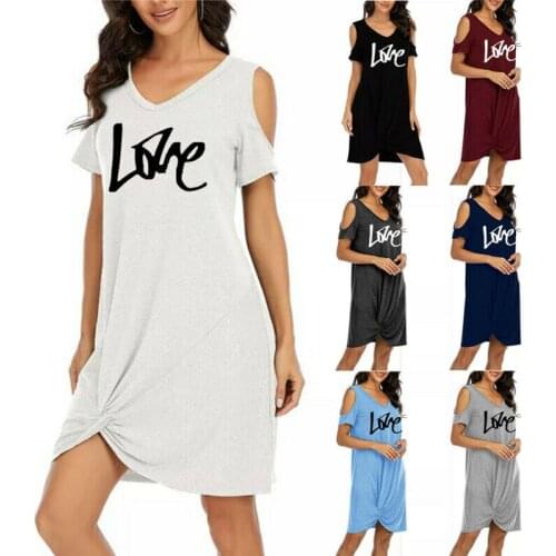 Women V Neck Cold Sleeve T-Shirt Dress Summer Casual Loose Sundress Look thins_