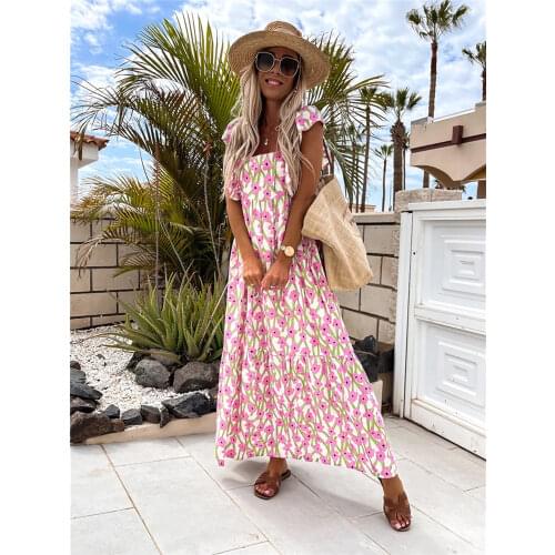Women Dress Floral Print Casual Summer Vestidos Split Boho Girl Ladies Slip Dresses Female Chic 2020 Spring New Fashion