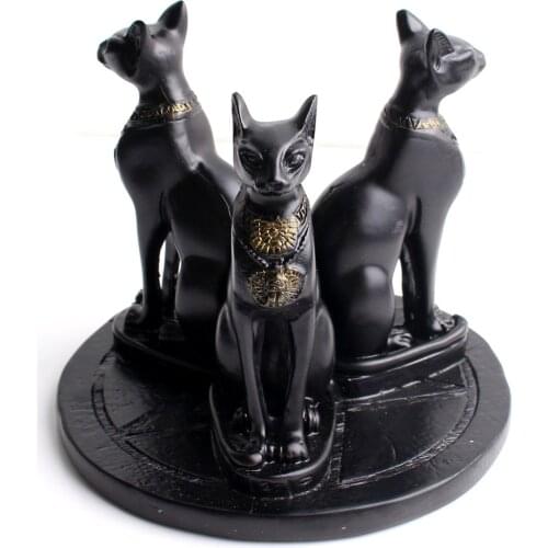 1PC Black Resin Three Cats Shaped Pedestal Animal Base Foundation For Ball Egg Carved Home Decoration Gift