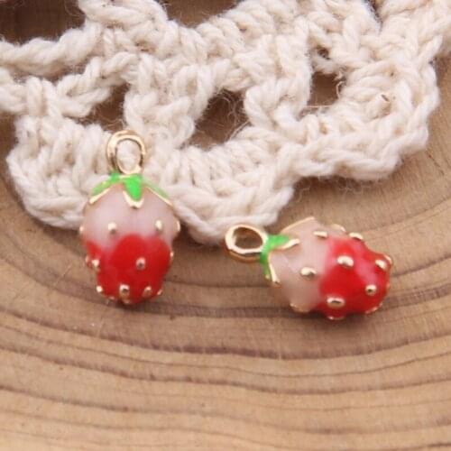 10pcs Alloy Strawberry Enamel Charms DIY Women Necklace Pendant Jewelry Accessory Dangle charms